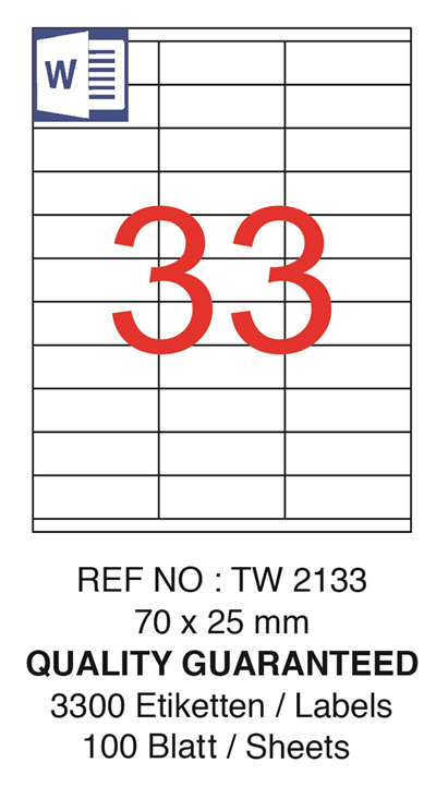 TANEX LASER ETİKET TW-2133 70 X 25 MM ( 33 ) 100 LÜ