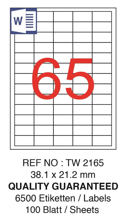 TANEX LASER ETİKET TW-2165 38.1 X 21.2 MM ( 65 ) 100 LÜ