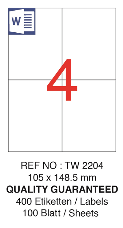 TANEX LASER ETİKET TW-2204 105 X 148.5 MM ( 4 ) 100 LÜ