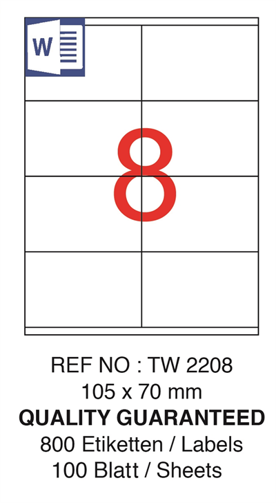 TANEX LASER ETİKET TW-2208 105 X 70 MM ( 8 ) 100 LÜ