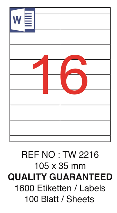 TANEX LASER ETİKET TW-2216 105 X 35 MM ( 16 ) 100 LÜ