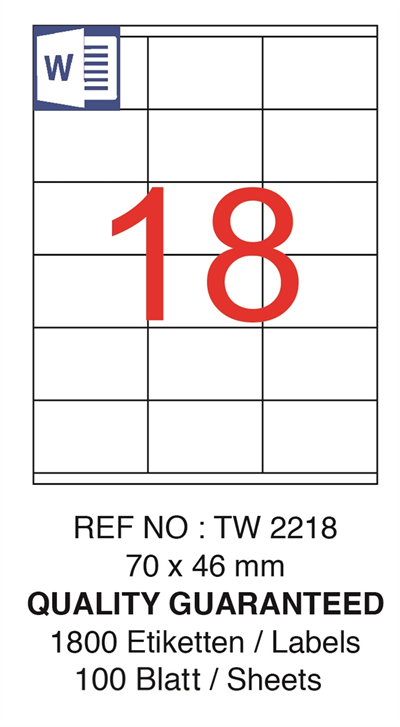 TANEX LASER ETİKET TW-2218 70 X 46 MM ( 18 ) 100 LÜ