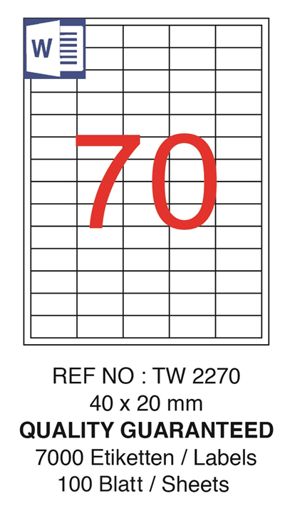 TANEX LASER ETİKET TW-2270 40 X 20 MM ( 70 ) 100 LÜ