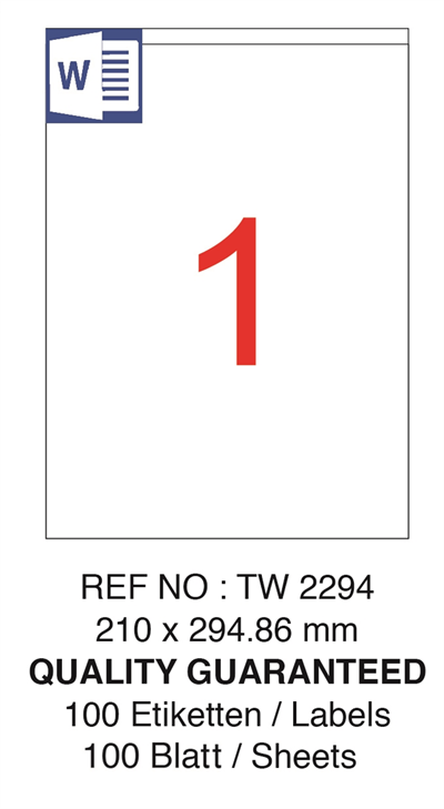 TANEX LASER ETİKET TW-2294 210 X 294.86 MM ( 1 ) 100 LÜ