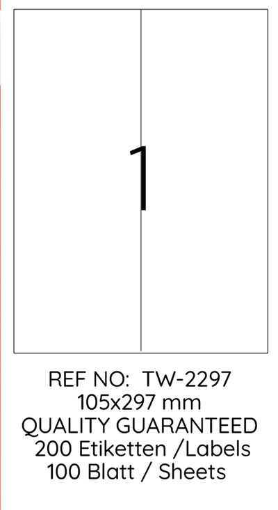 TANEX LASER ETİKET TW-2297 105 X 297 MM 100 LÜ