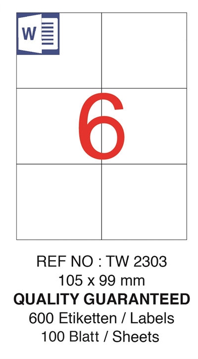 TANEX LASER ETİKET TW-2303 105 X 99 MM ( 6 ) 100 LÜ