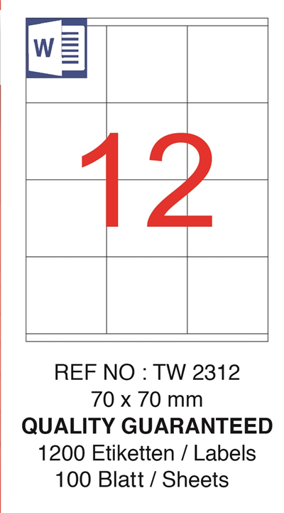 TANEX LASER ETİKET TW-2312 70 X 70 MM ( 12 ) 100 LÜ