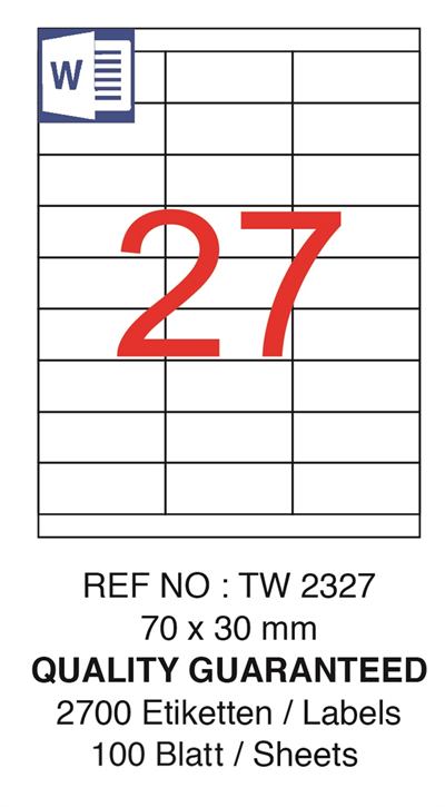 TANEX LASER ETİKET TW-2327 70 X 30 MM ( 27 ) 100 LÜ