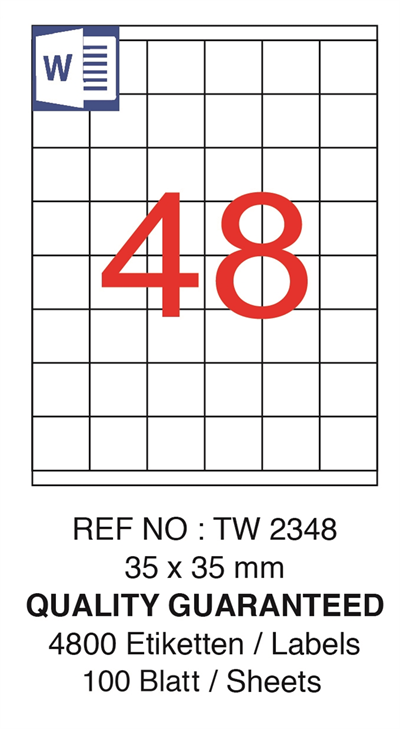 TANEX LASER ETİKET TW-2348 35 X 35 MM ( 48 ) 100 LÜ
