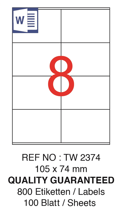 TANEX LASER ETİKET TW-2374 105 X 74 MM ( 8 ) 100 LÜ