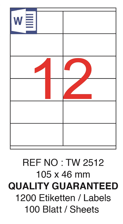 TANEX LASER ETİKET TW-2512 105 X 46 MM ( 12 ) 100 LÜ