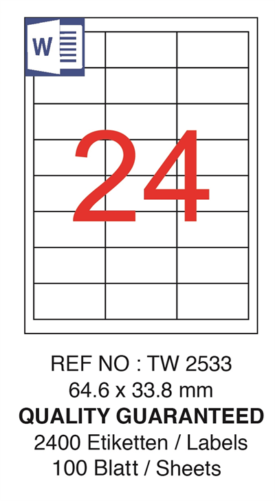 TANEX LASER ETİKET TW-2533 64.6 X 33.8 MM ( 24 ) 100 LÜ