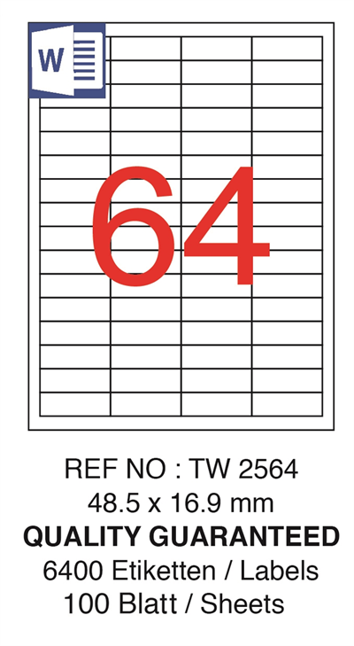 TANEX LASER ETİKET TW-2564 48.5 X 16.9 MM ( 64 ) 100 LÜ