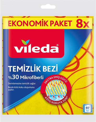 VİLEDA BEZ SARI TEMİZLİK BEZİ EKO 8 Lİ (%30 MİKROFİBERLİ) 158814
