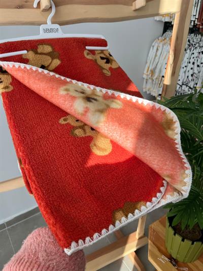 Ayıcıklı Peluş Battaniye Kırmızı