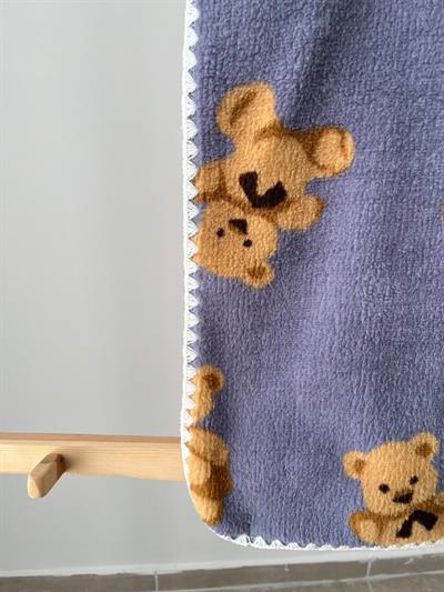 Ayıcıklı Peluş Battaniye Koyu İndigo