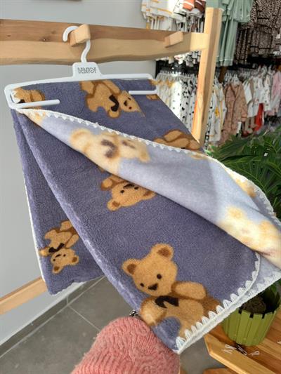 Ayıcıklı Peluş Battaniye Koyu İndigo