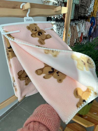 Ayıcıklı Peluş Battaniye Pembe