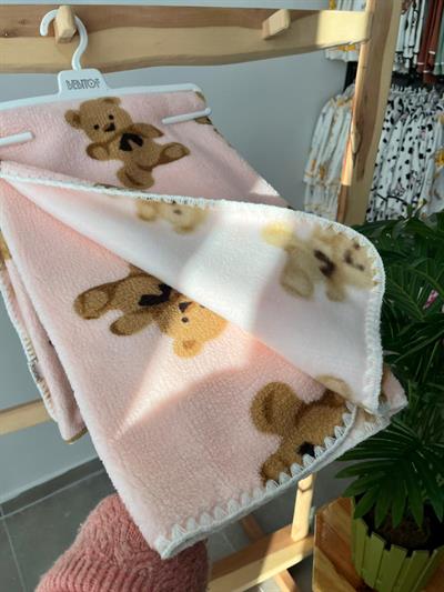 Ayıcıklı Peluş Battaniye Pembe