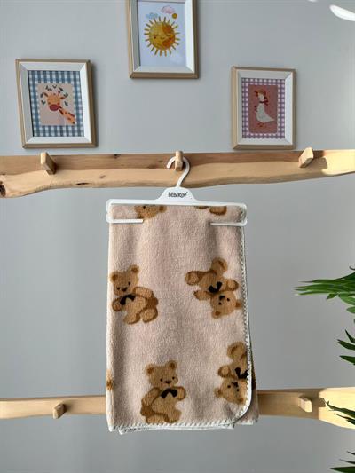 Ayıcıklı Peluş Battaniye Taş Rengi