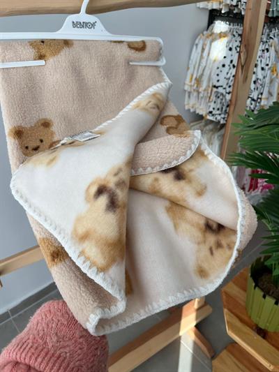 Ayıcıklı Peluş Battaniye Taş Rengi