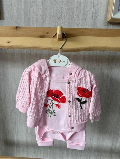 Çiçek Nakışlı Ceketli Pembe Takım