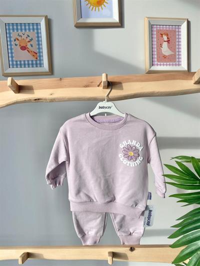 Çiçek Sırt Baskılı Takım Soft Mor