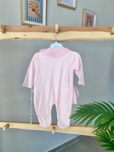 Dantelli Kelebek Bandanalı Tulum Pembe 