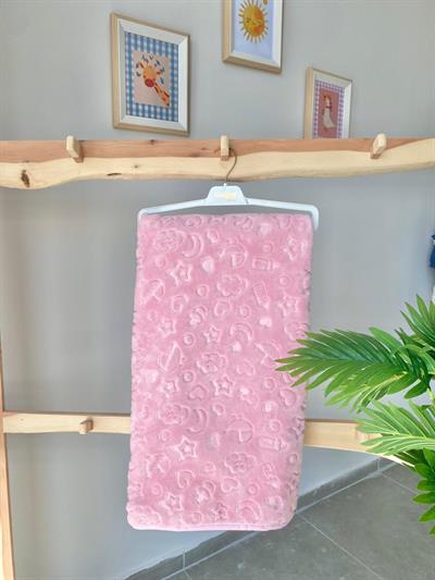 Desenli Peluş Yorgan Battaniye Pembe