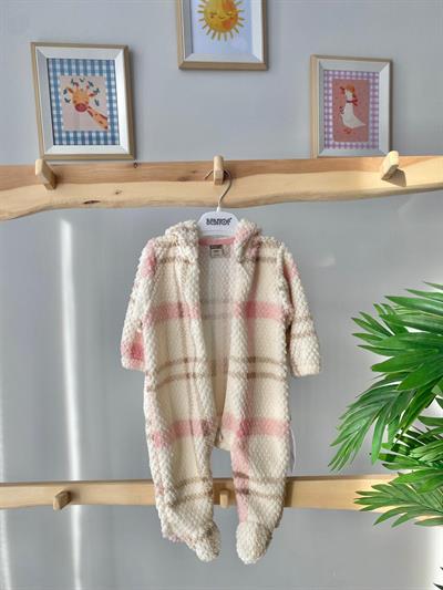 Ekose Peluş Tulum Pembe