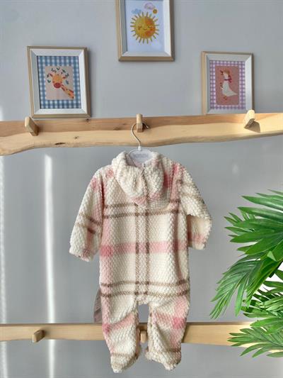 Ekose Peluş Tulum Pembe