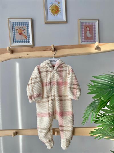 Ekose Peluş Tulum Pembe