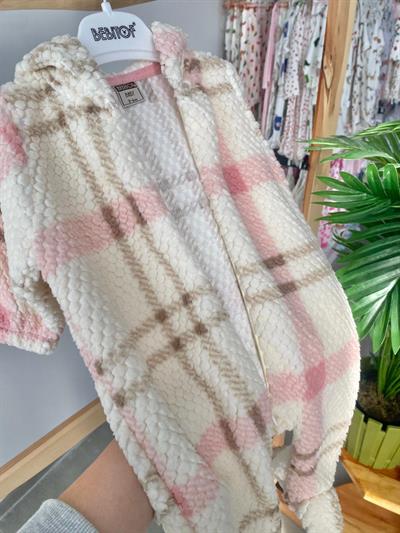 Ekose Peluş Tulum Pembe