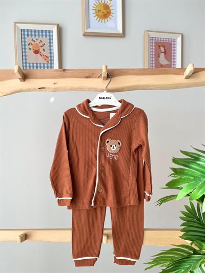 Fitilli Ayı Pijama Takımı Kahve