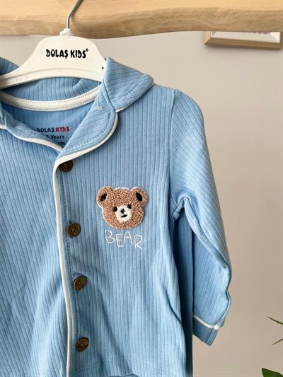 Fitilli Ayı Pijama Takımı Mavi