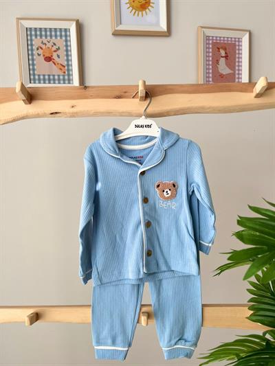 Fitilli Ayı Pijama Takımı Mavi