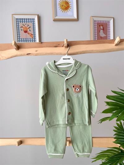 Fitilli Ayı Pijama Takımı Yeşil