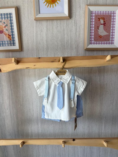 Kravatlı Gömlekli Takım Bebe Mavisi