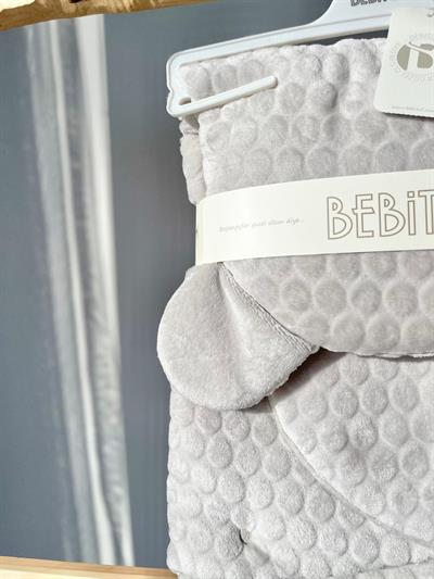 Kulaklı Velboa Kundak Battaniye Gri