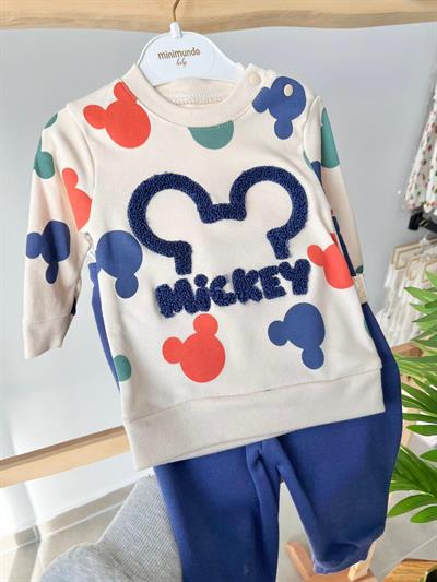 Mickey Baskılı Nakışlı Takım Mavi