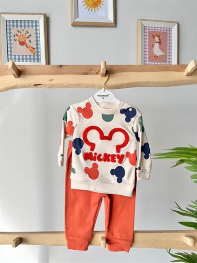 Mickey Baskılı Nakışlı Takım Turuncu