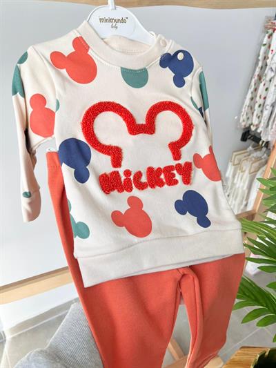 Mickey Baskılı Nakışlı Takım Turuncu