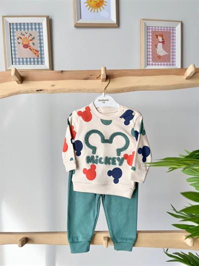 Mickey Baskılı Nakışlı Takım Yeşil