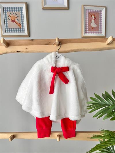 Peluş Pelerinli 3lü Takım Kırmızı