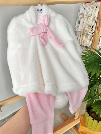 Peluş Pelerinli 3lü Takım Pembe