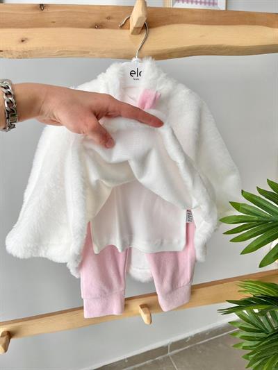 Peluş Pelerinli 3lü Takım Pembe