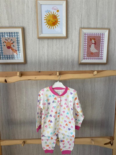 Renkli Kalpler Pijama Takımı