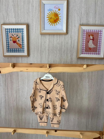 Sevimi Hayvanlar Bej Pijama Takımı Aylık