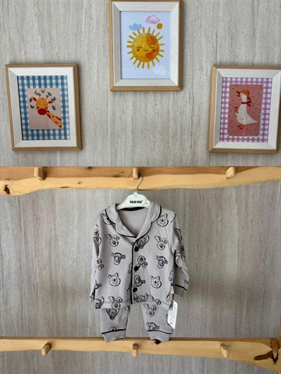 Sevimli Hayvanlar Gri Pijama Takımı Aylık