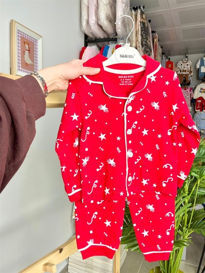 Yıldızlı Kırmızı Pijama Takımı Yaş